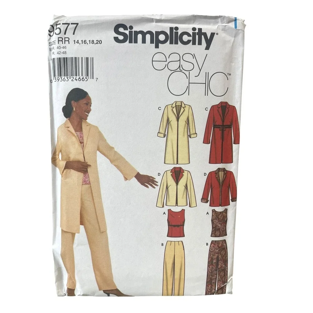 Simplicity 9577 Jacket Pants Top Ensemble RR 14,16,18,20 Easy Chic